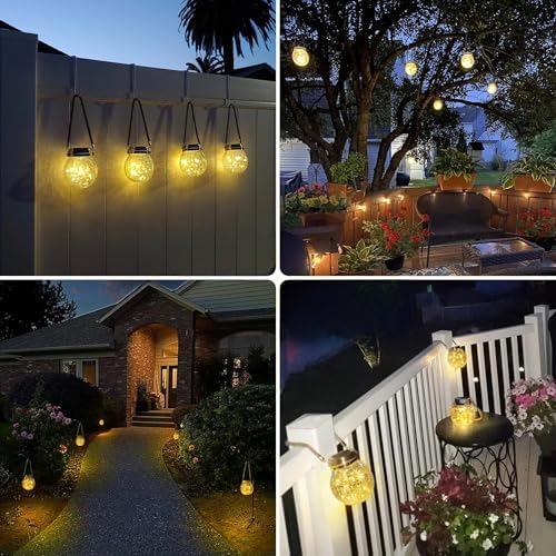 ROSHWEY Solar Lantern, 2 Pack Outdoor Lanterns with 30 LED Waterproof Garden Decor Patio Solar Lights Outdoor Decorative Backyard Outdoor Hanging, Warm Light - Image 3