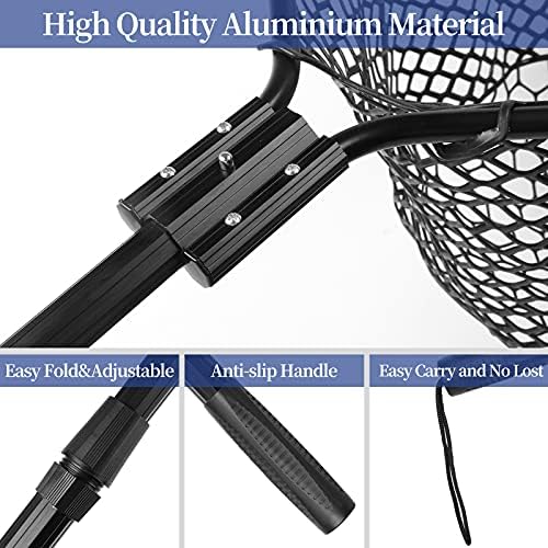 Rubber Fishing Net Large Folding Landing Collapsible Aluminum Pole Handle with Deep Net for Fishing,Big Fishing Net for Freshwater and Saltwater,Fly Fsihing Net Extend to 67 inches - Image 3