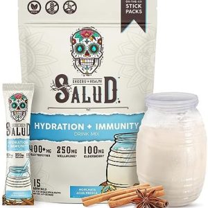 Salud 2-in-1 Hydration Packets + Immunity Electrolytes Powder, Horchata - Agua Fresca Drink Mix, Elderberry, Dairy & Soy Free, Non-GMO, Gluten Free, Vegan, Low Calorie, 1g Sugar (15 Servings)