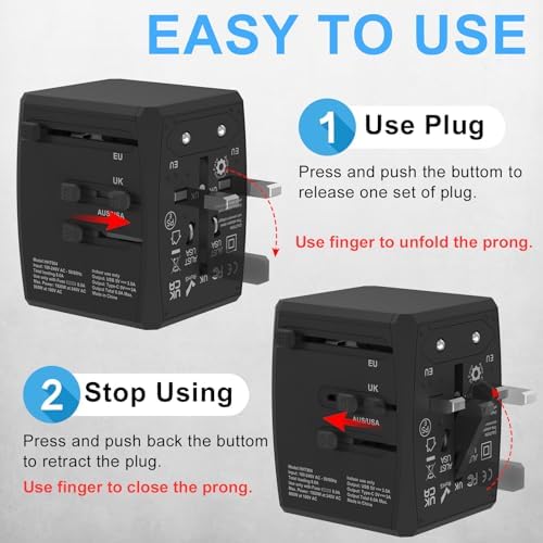 Universal Travel Adapter, 6-Port 6.0A 30W International Power Adapter with 4 USB-A, 2 USB-C Ports & 1 AC Outlet, European Travel Plug Adapter Travel Essentials(Type C/G/A/I) - Image 5